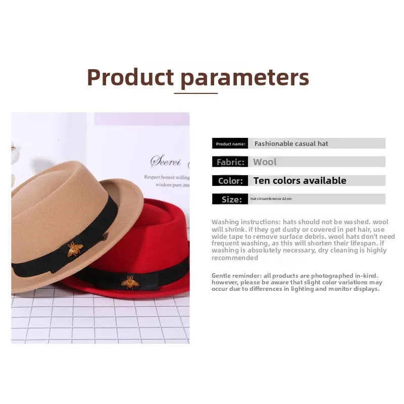 2026 Autumn Winter Women 100% Wool Fedora Hat With Bee Ornament Traditional Craft Felt Dress Hat Fashion Decorative Party Hat
