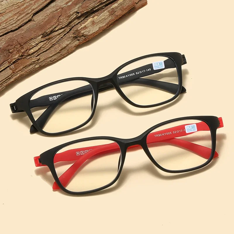 Lunettes de myopie sans vis pour hommes et femmes, lunettes à courte vue avec délinquants, cadre noir et rouge, TR90, 0 -0.5 -1.0 à-6, étudiant fini