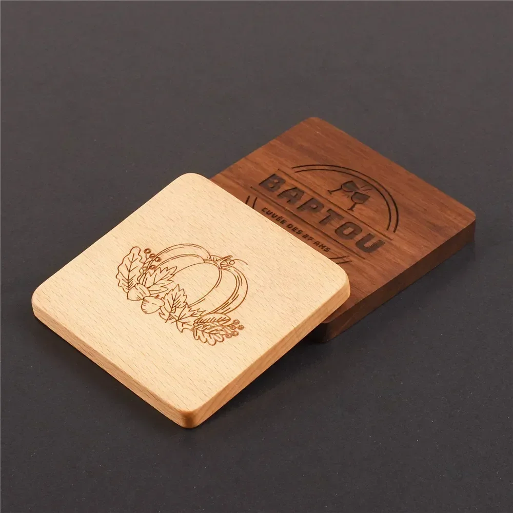 1pcs Free Custom Wooden Coasters Tea Coffee Whisky Coaster Couple Weeding Gift Laser Engraving Wood Tea Coffee Cup Pad Placemats