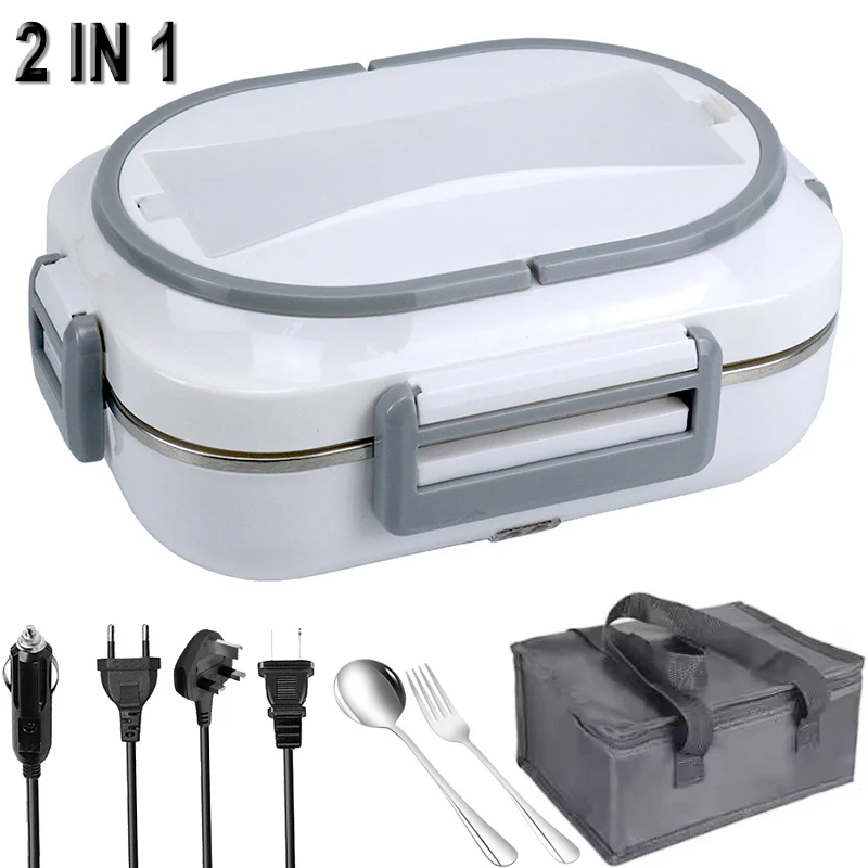 

2 in 1 220V 110V 24V 12V 60W Electric Lunch Box Stainless Steel Driver Student Worker Outdoor Food Warmer Container Food Heater