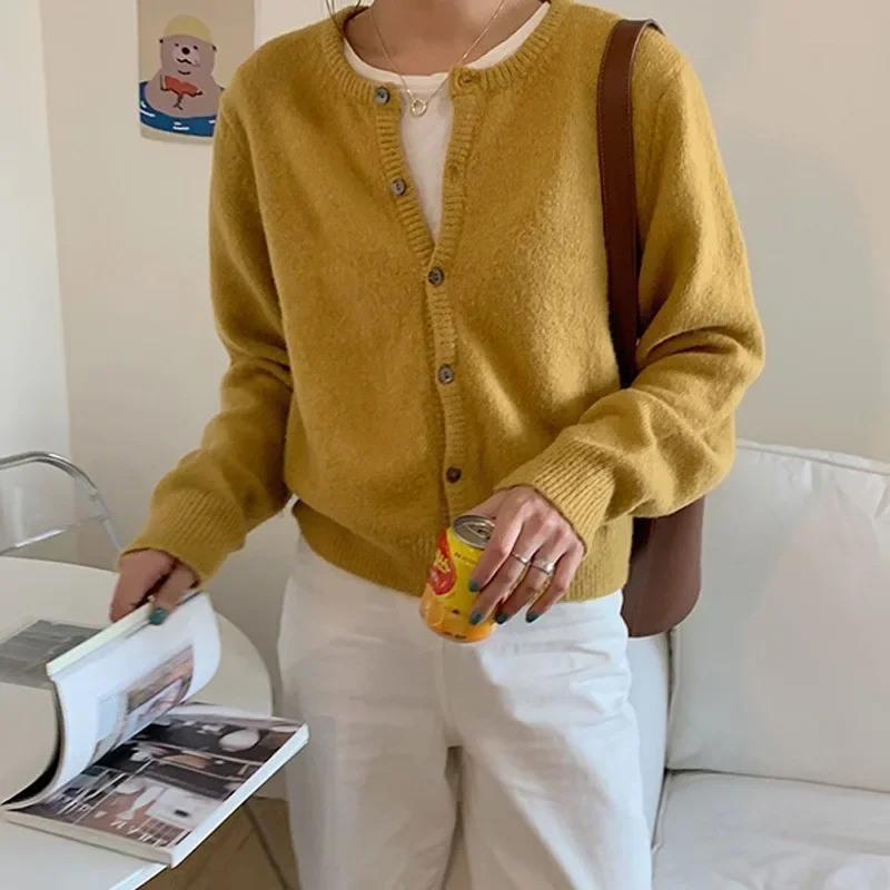 Autumn Korean Fashion Elegant Sweaters 90s Cardigan O Neck Purple Grey y2k Loose Oversize Sweater Women Argyle Cardigans 2023