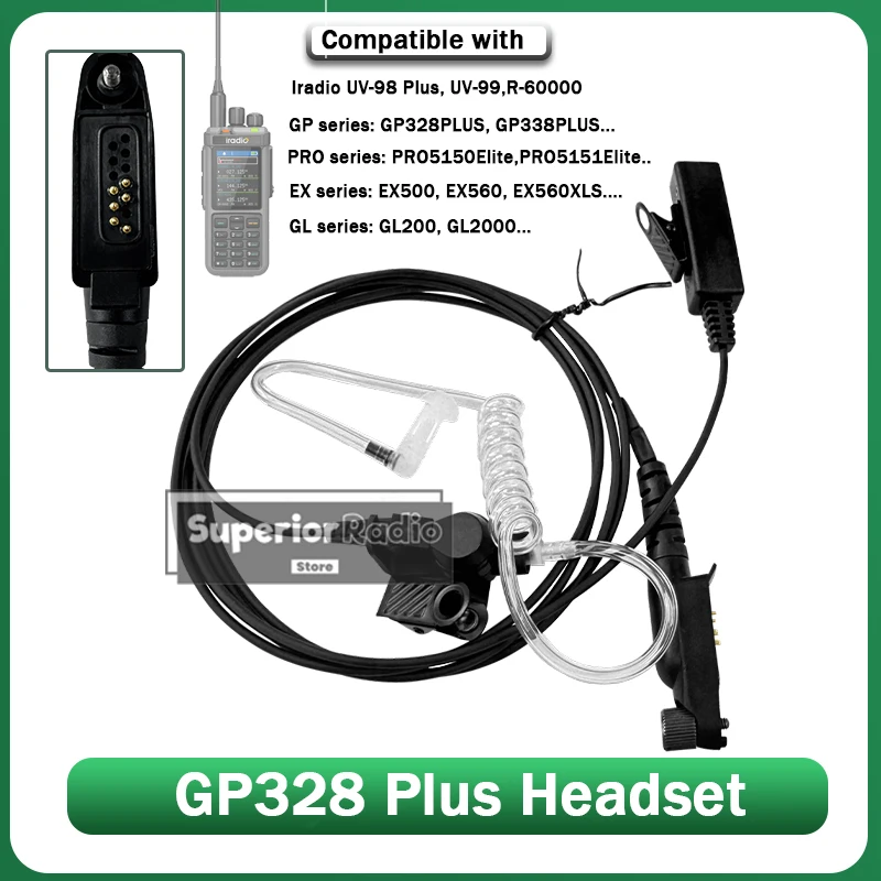 

Акустическая гарнитура UV-98 Plus GP328 Plus с воздушной трубкой, наушник Big PTT для наушников UV-99 RT-880G GP338 Plus GP344 GL200 Walkie Talkie