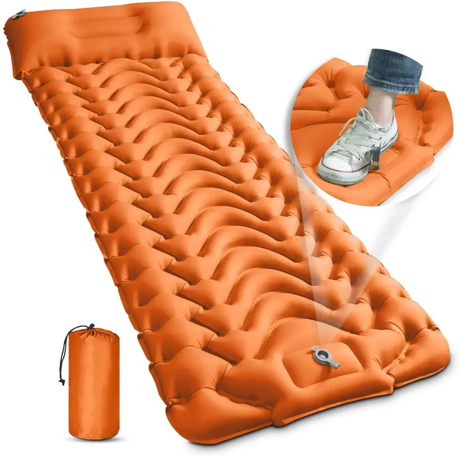 

Camping Sleeping Pad - Ultralight Foot Press Inflatable Camping Pad With Built-in Pump, Durable Waterproof Camping Mattress