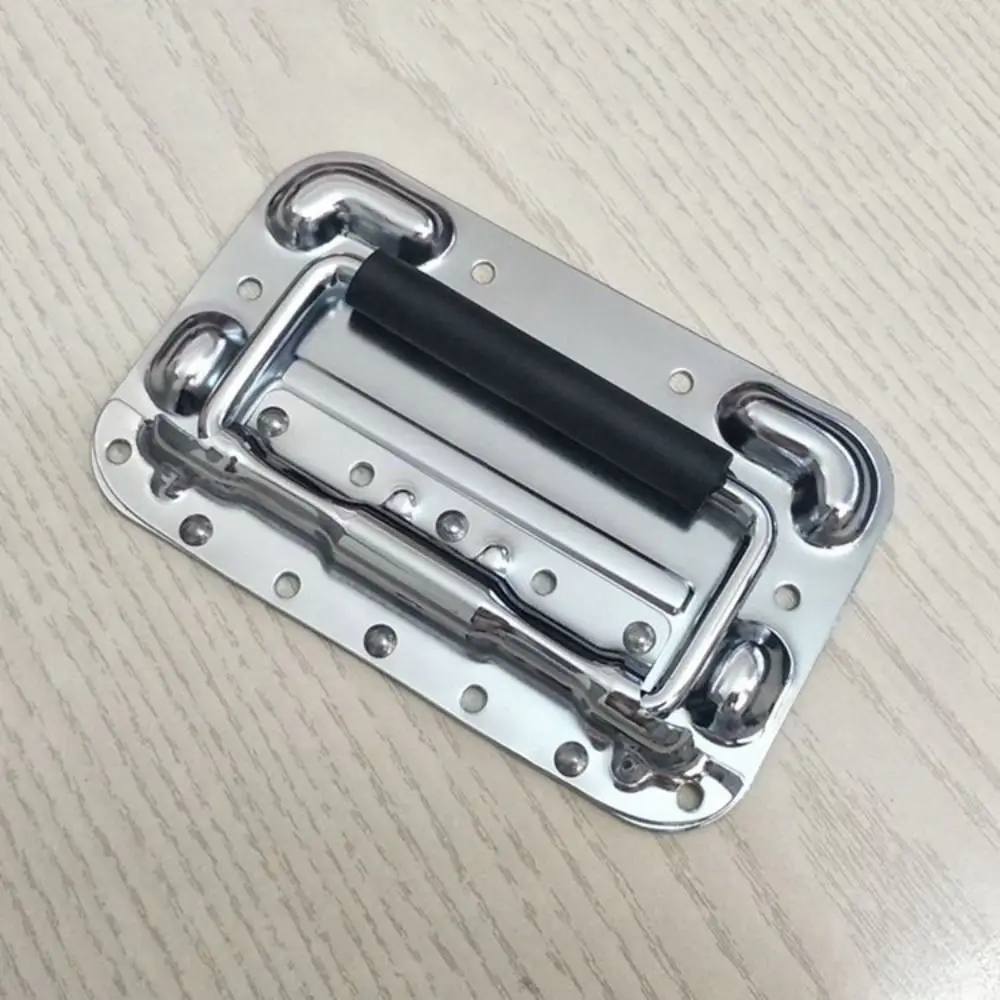 Durable Black/Silver Spring Loaded Handle 6.34 Inch Rubber Heavy Duty Handle Iron Electroplated Outer handle Toolbox