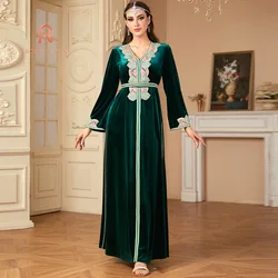 ROKEN EVAN 2024 Middle East Cross-border Dubai Muslim toga Fashion embroidered beaded long skirt canary dress