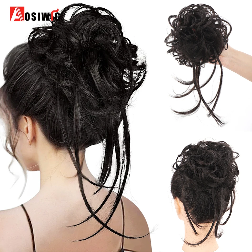 

AOSIWIG Synthetic Curly Messy Hair Bun Elastic Band Braid Scrunchies Elegant Chignons Wedding Hair Piece For Women