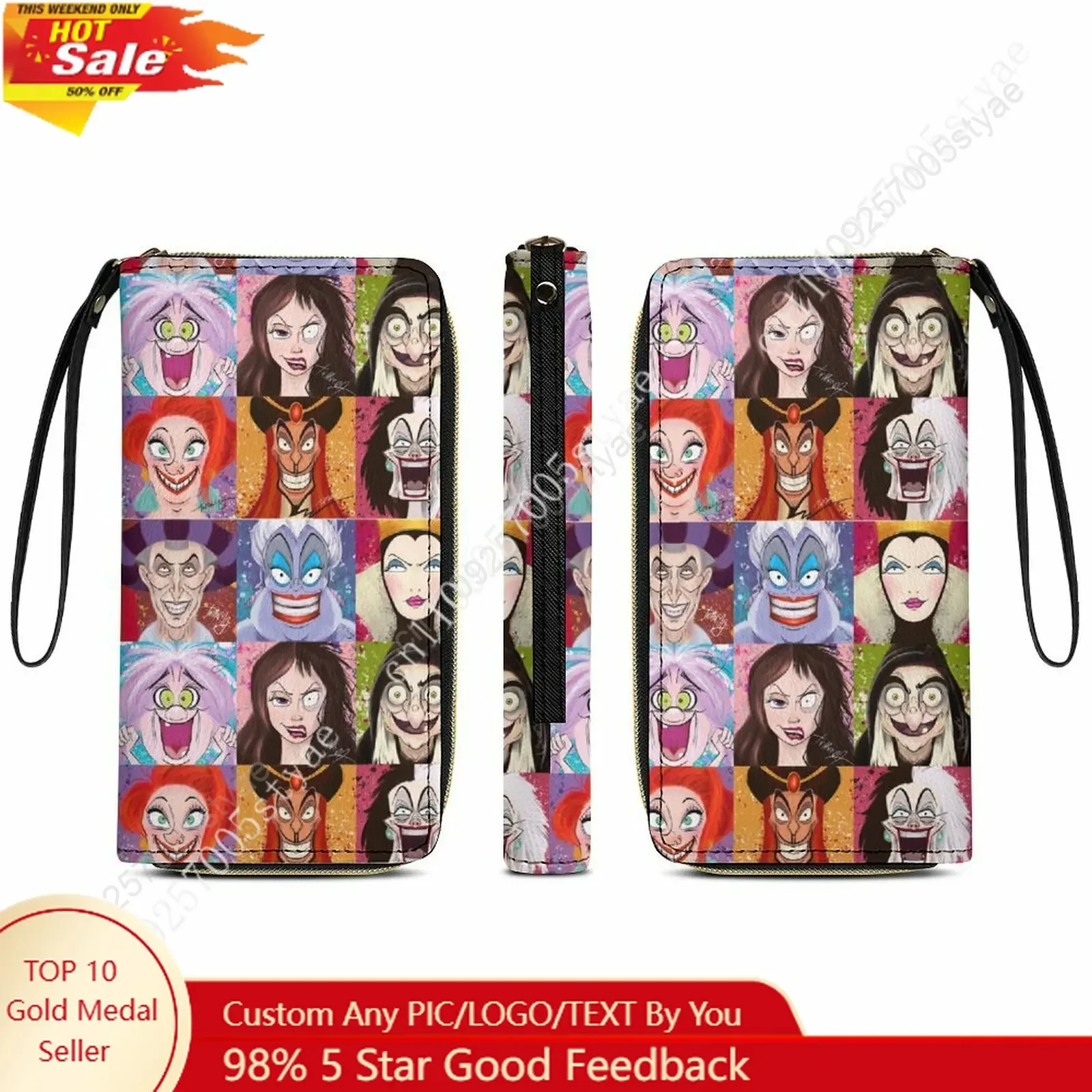 

Кожаный кошелек Disney Villains, лицензированный Disney, с возможностью индивидуального дизайна, персонализированный дизайн, двусторонняя печать, кошелек с вашим рисунком.