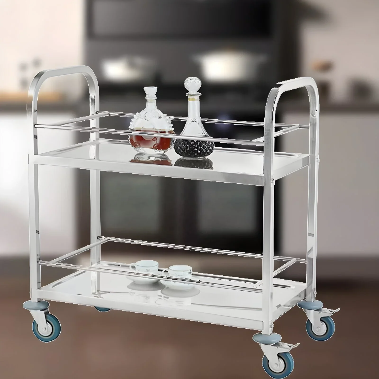 High Quality Food And Beverage Stainless Steel 2 3 Tiers Dining Cart Hotel Kitchen Tea Wine Trolley Restaurant Tray Rack Trolley