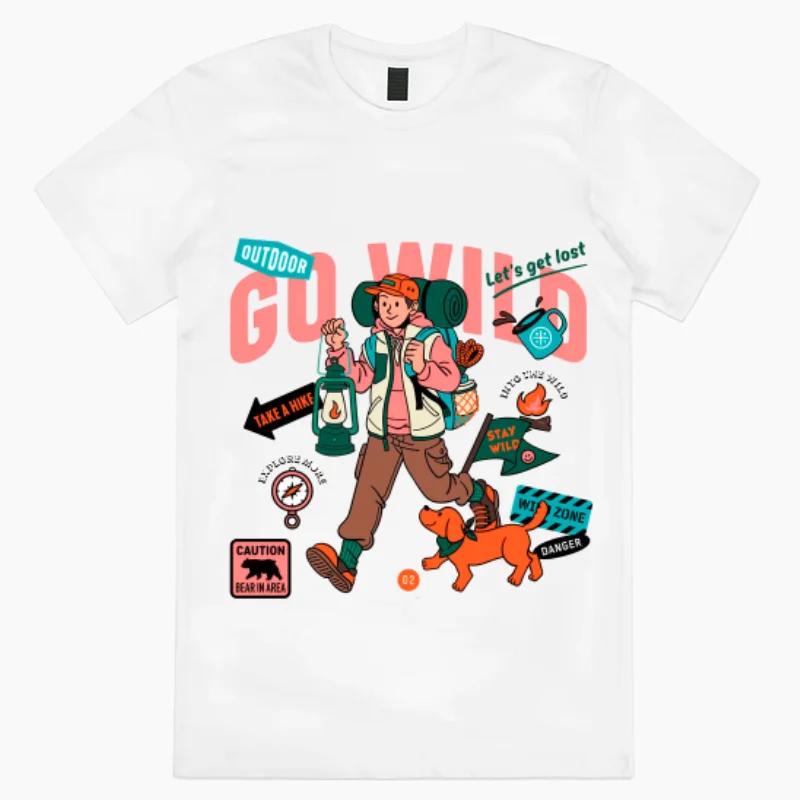 Camiseta gola redonda com estampa dos desenhos animados, algodão puro, tecido elástico respirável, estilo casual, viajante diário, verão, 2024