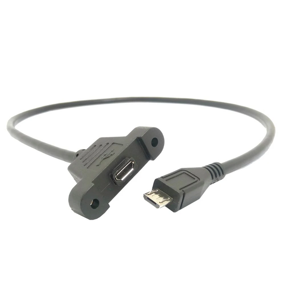 Fiche Micro USB 2.0 avec trou de montage sur panneau à vis vers câble d'extension Micro USB 2.0 600, 30cm, 50cm