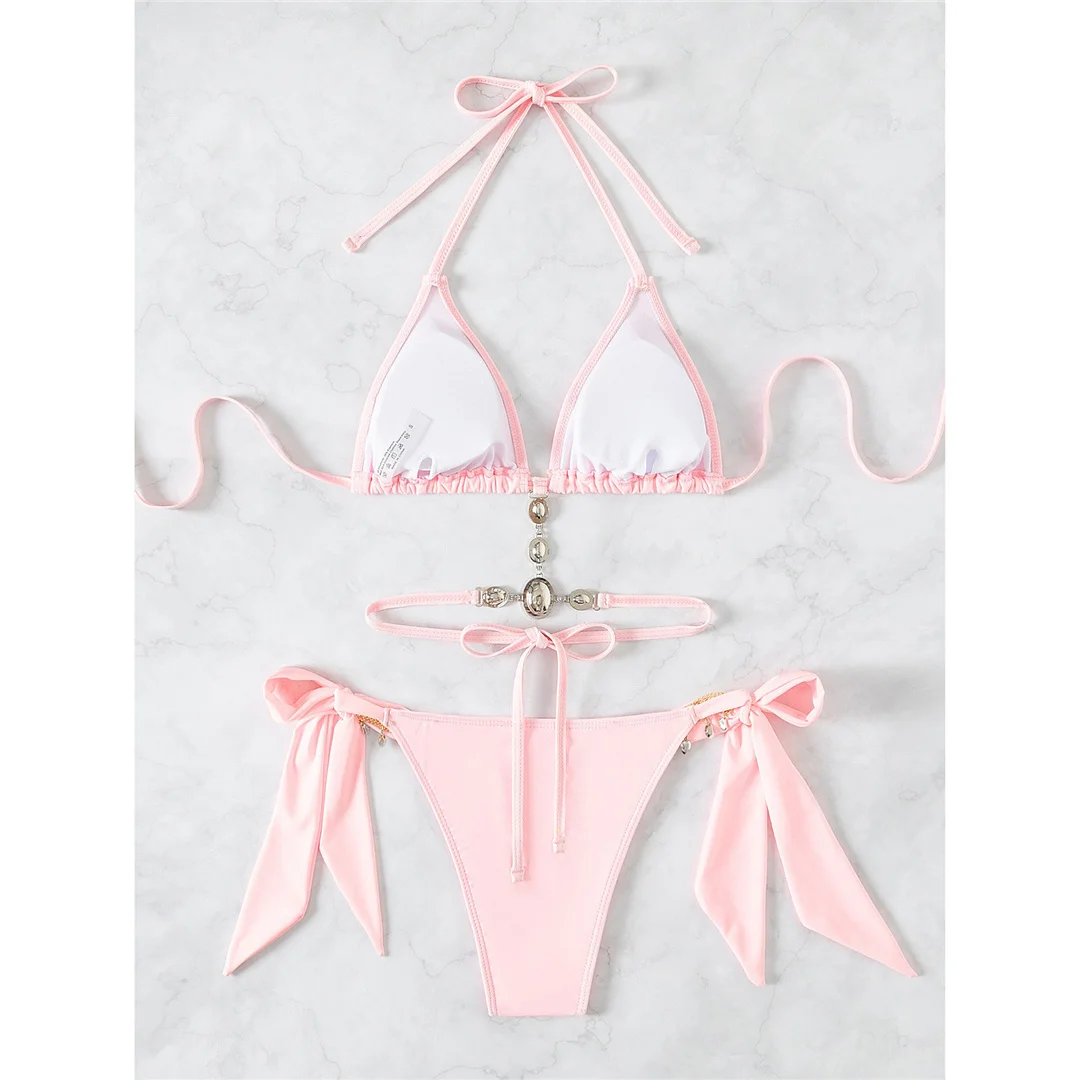 5 Farben, mit Strasssteinen besetzter Bikini, Damen-Badeanzug, zweiteiliges Bikini-Set, Badebekleidung, Badeanzug, Modell V8000. – Detail 12
