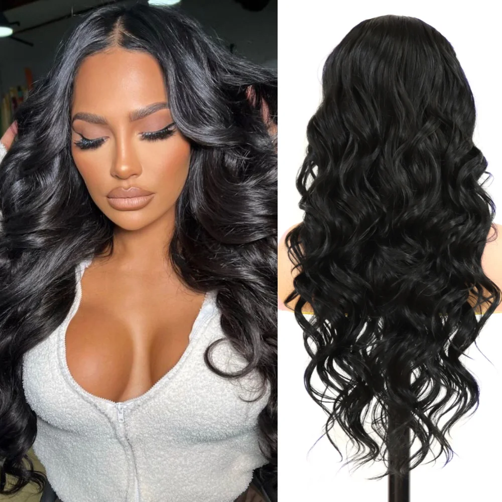 

Волна 13*3 синтетические парики фронта шнурка для чернокожих женщин бесклеевые длинные волнистые парики термостойкий длинный черный парик