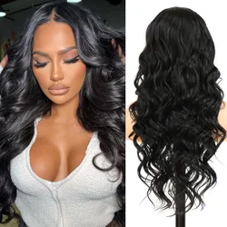 Wave 13*3 Synthetic Lace Front Wigs for Black Women Glueless Long Wavy Wigs Heat Resistant Long Black Wig