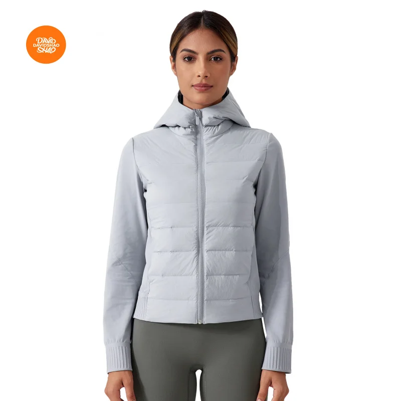 DAVIDSHAO EU US taille automne hiver imperméable léger doudoune femmes à capuche fermeture éclair col montant chaud Fitness sport manteau