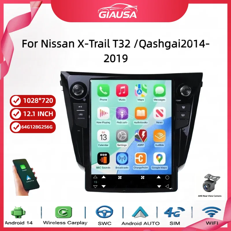 Android 14 Car Radio Video Player For Nissan X-Trail T32 2014-2017 Qashqai J11 Carplay Multimedia GPS Navigation 4G WIFI DSP BT