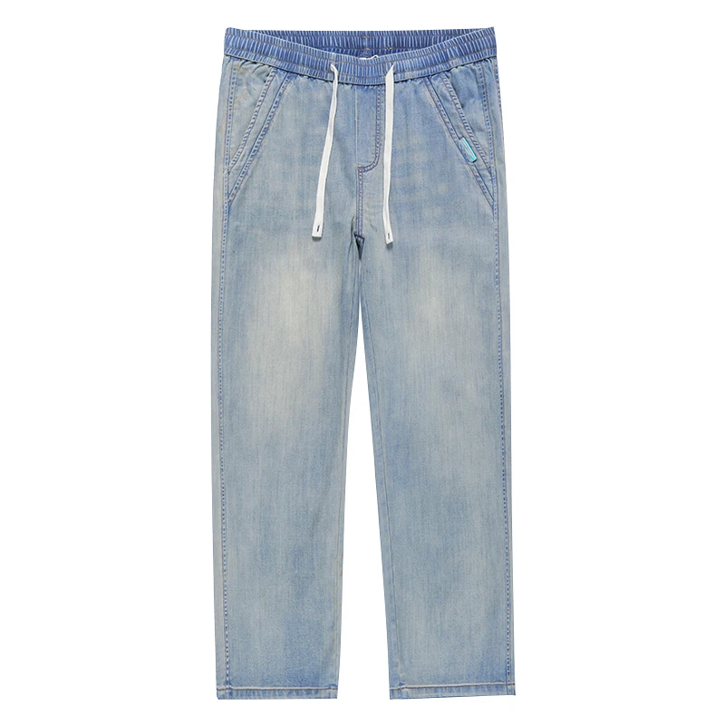 男性用軽量リヨセルワイドレッグジーンズ、カジュアルパンツ、夏