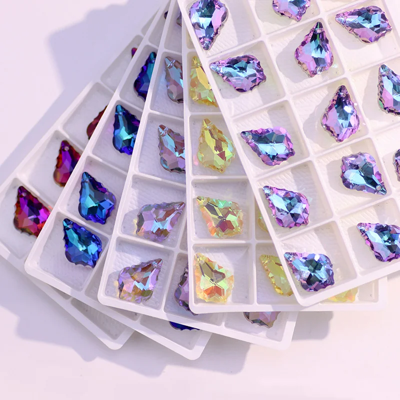 22mm Single Hole Charms Crystal Baroque Pendants Maple Leaf Shape Glass Beads For Jewelry Making Necklace Earrings DIY
