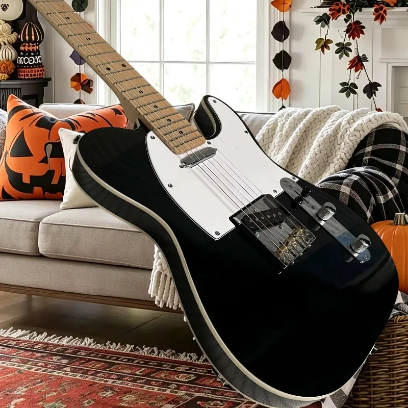 Black TELEPP Electric Guitar Fixed Bridge Dual Single Coil Pickups Bright Crisp Tone Beginner Friendly Indie Rock Punk Versatile