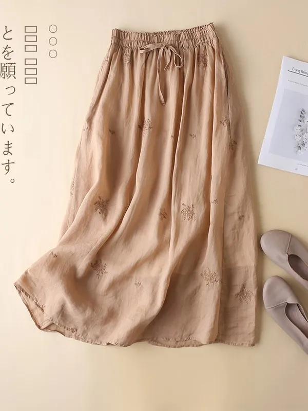 

Casual Cotton Linen f-length Skirt Women's plus Size Design Print Slimming Hip Covering Skirt Korean Sle Commute Artistic