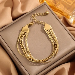 316L Stainless Steel New Fashion Fine Jewelry Minimalism 3-Layers Charm Chain Bracelets For Women