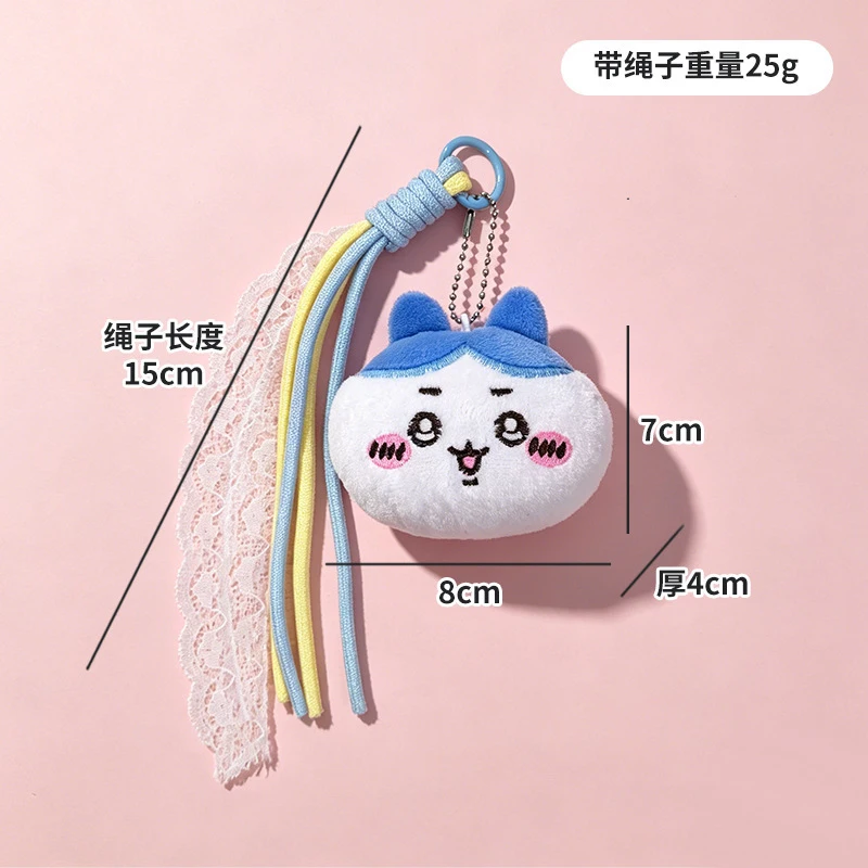 

Chiikawa Plush Keychain With Colorful Ribbon Cute Hachiware Usagi Cartoon Head Fluffy Bag Pendant Soft Stuffed Doll Keychain