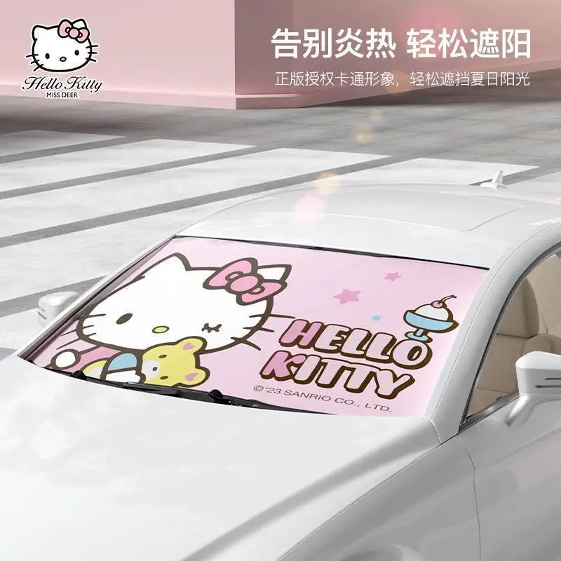 

Зонт для лобового стекла Sanrio, изолированный Зонт с мультяшным рисунком Hello Kitty, защита от солнца