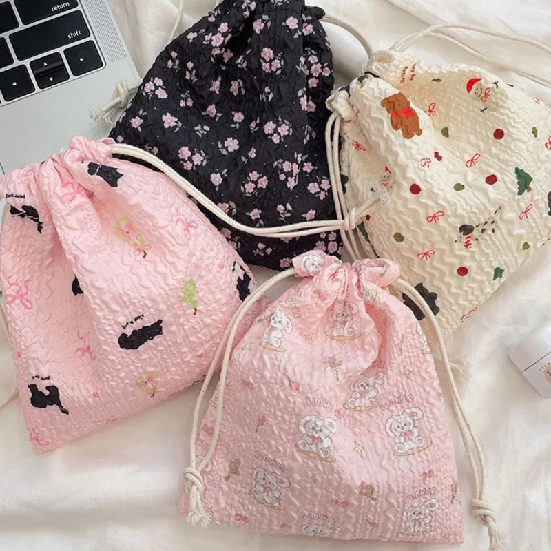 1PCS Women Girls Jewelry Lipstick Cosmetic Tote Rope Pouch String Bags Small Coin Purse Key Earphone Drawstring Storage Bag