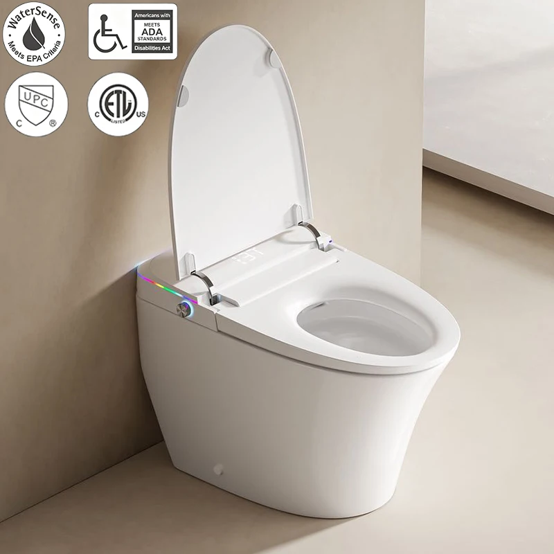 Smart Toilet Ceramic Fully Automatic Flip Cover High-Speed Drying Seat Heating Night Light Included No Water Pressure view 6