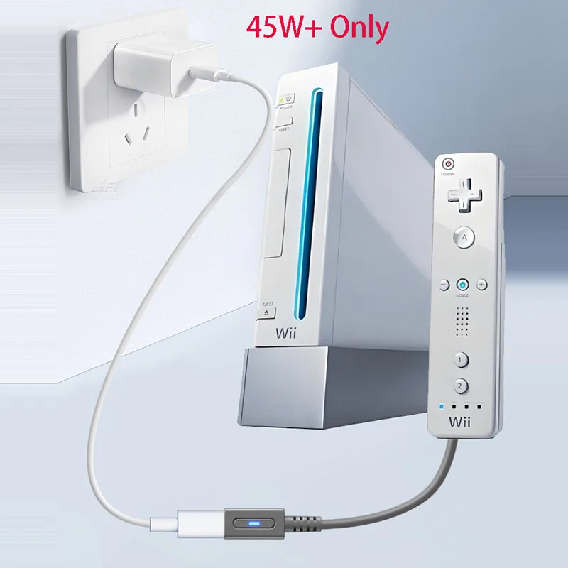 for WII Charging Cable USB C Charger Adapter 12CM 45W PD Type C Power Supply Wire Converter for Nintendo Wii Charge Power Cord