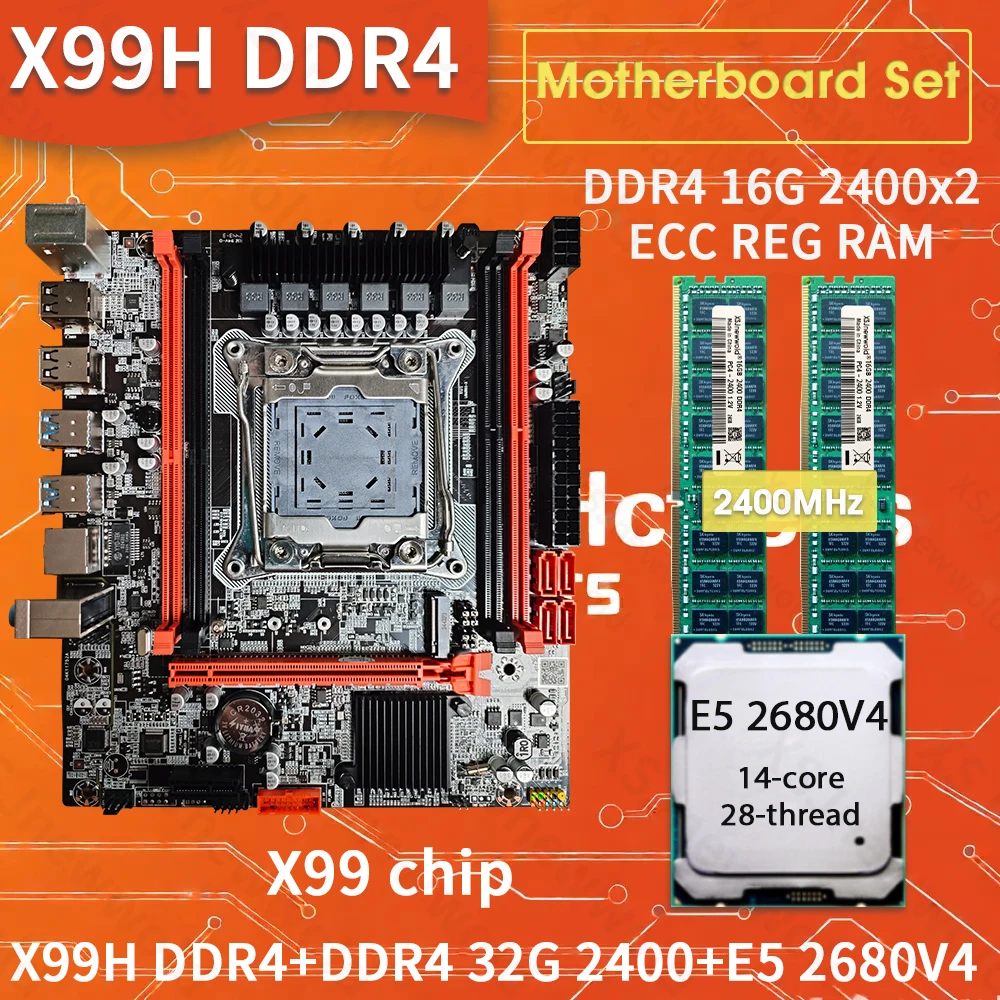 

x99 RAM E5-2680 V4 Kit 32GB(16GB x 2) Processor motherboard set Kit pc assembly kit X99 set 14 CORE 2.3GHz 35MB L3 DDR4 D4