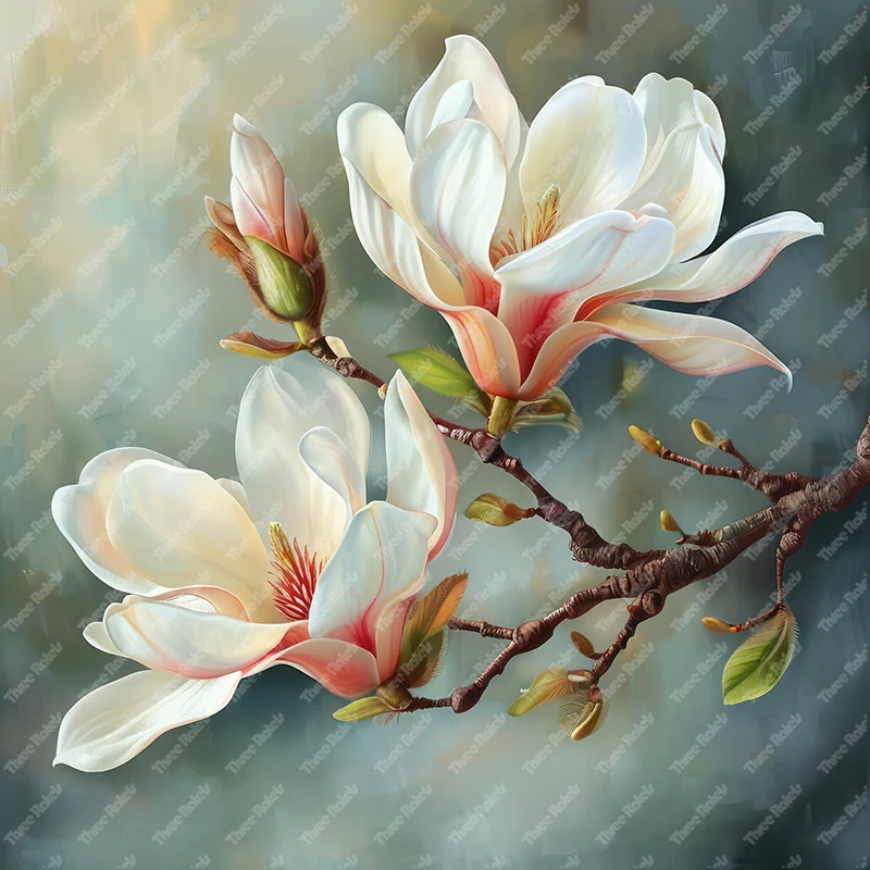 Three RatelsElegant magnolia flower wall stickers for home decoration waterproof self-adhesive