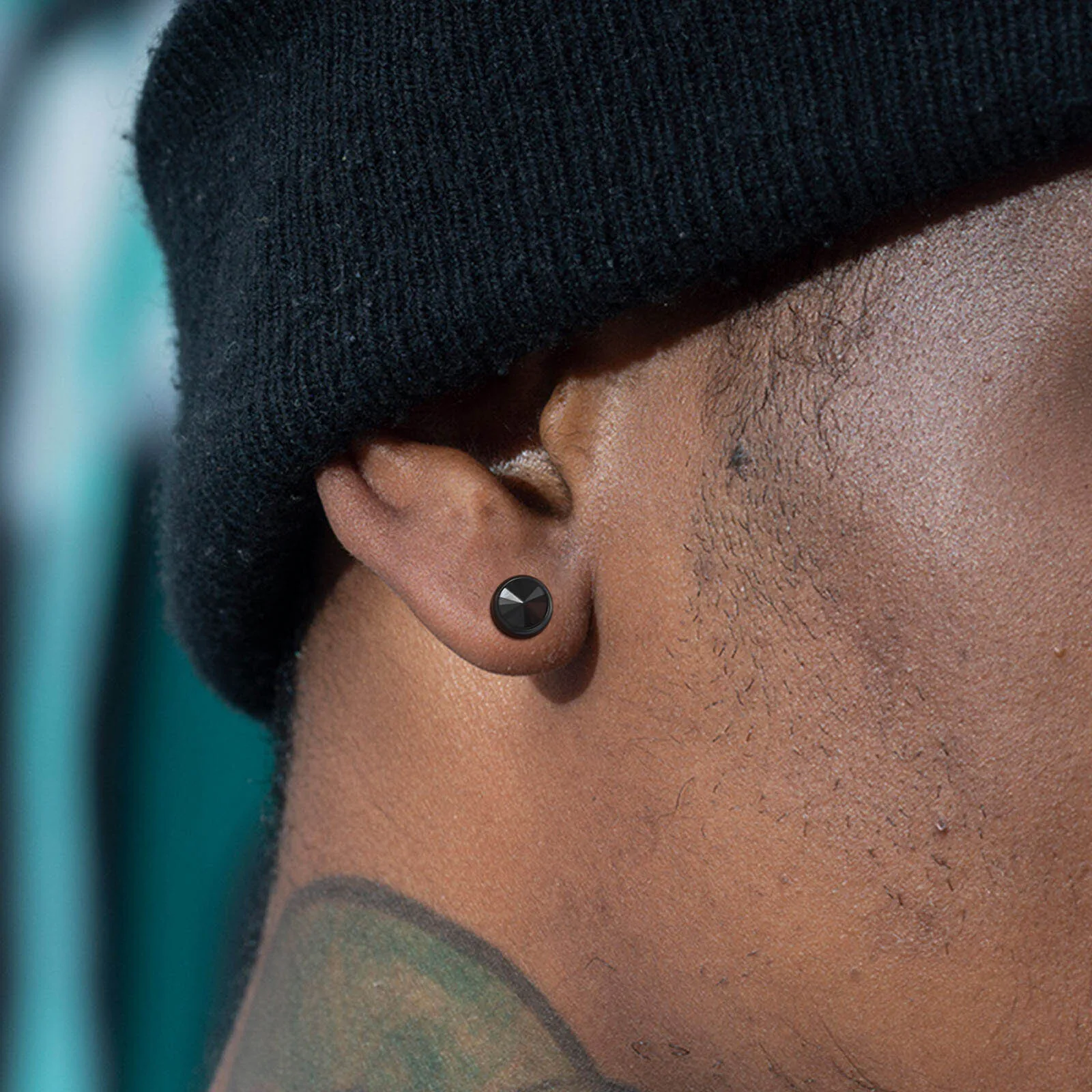 Men's Black Stainless Steel Stud Earrings, 8MM
