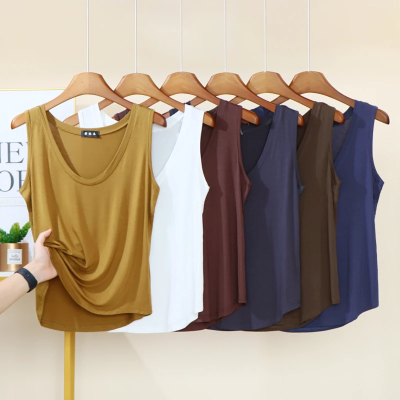 Loose U-Neck Modal Tank Top Women Summer Outdoor Wear  Color Sleeveless Base Shirt Simple plus Size Thin Upper Apparel