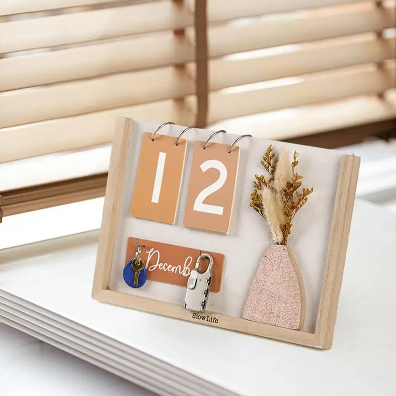 Standing Wooden Frame Desk Calendar 2024 Creative Jan To Dec 2024 Monthly Schedule Dried Flower Art Desktop Planner Calendar