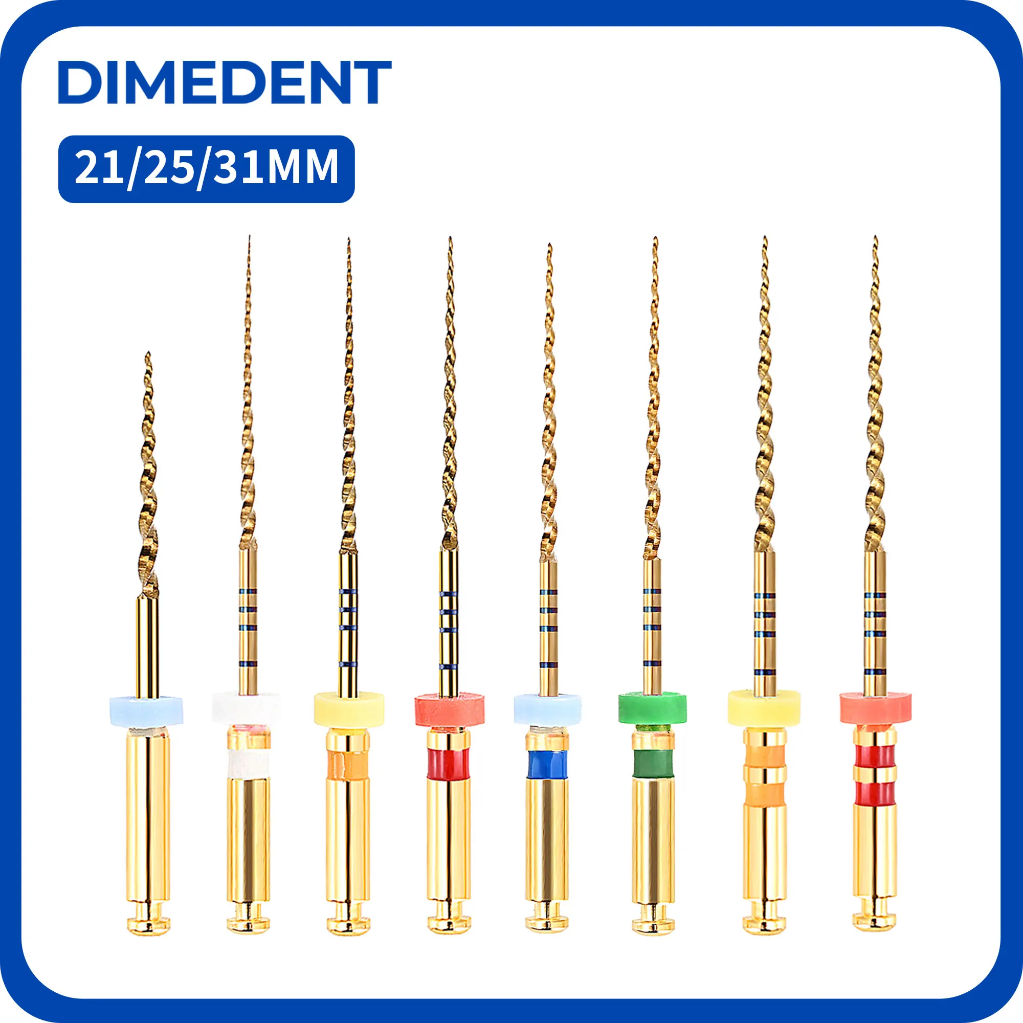 Файлы стоматологические DIMEDENT 04 06 Taper Super Golden, 19/21/25 мм, Gendo Gold Files, термоактивируемые, гибкие, для использования с двигателем, инструмент для стоматологов
