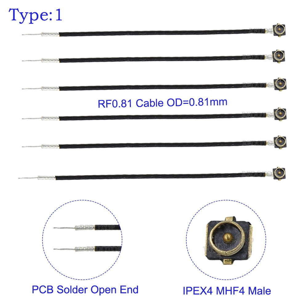 5pcs/Lot RF0.81/RF1.13 Cable Single End IPX-4 MHF4 Female to PCB Solder Open End Pigtail Jumper RF Coaxial Extension Cable