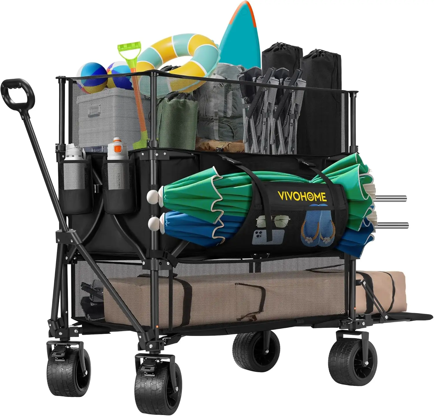 Large Capacity Double Decker Collapsible Wagon for Camping, Sports - 500lbs Heavy Duty, Big Wheels, 53\