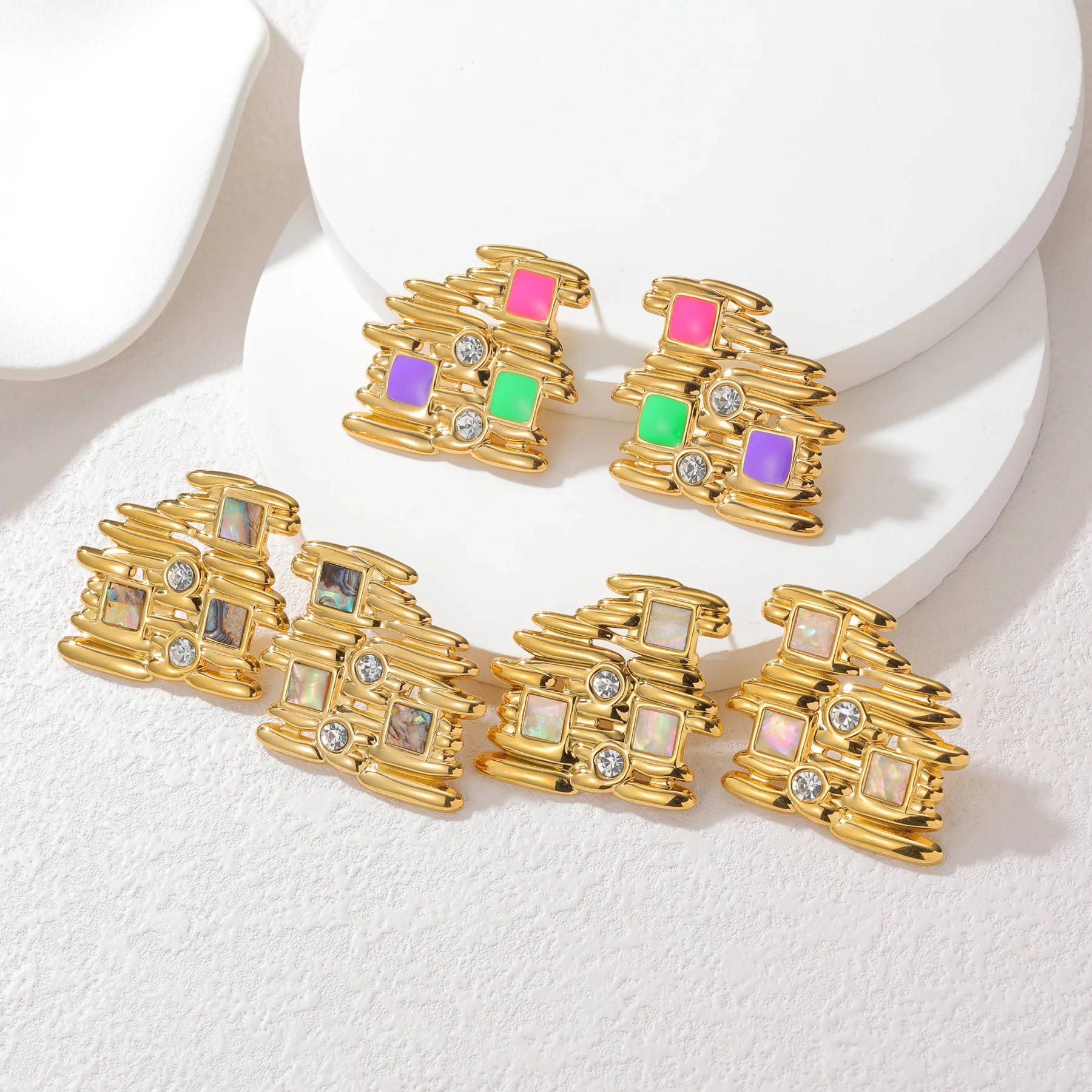 Kissmoon New Fashion Unique design Irregular Geometric Zircon Stainless Steel Earrings for Women Party Brithday Jewelry Gifts