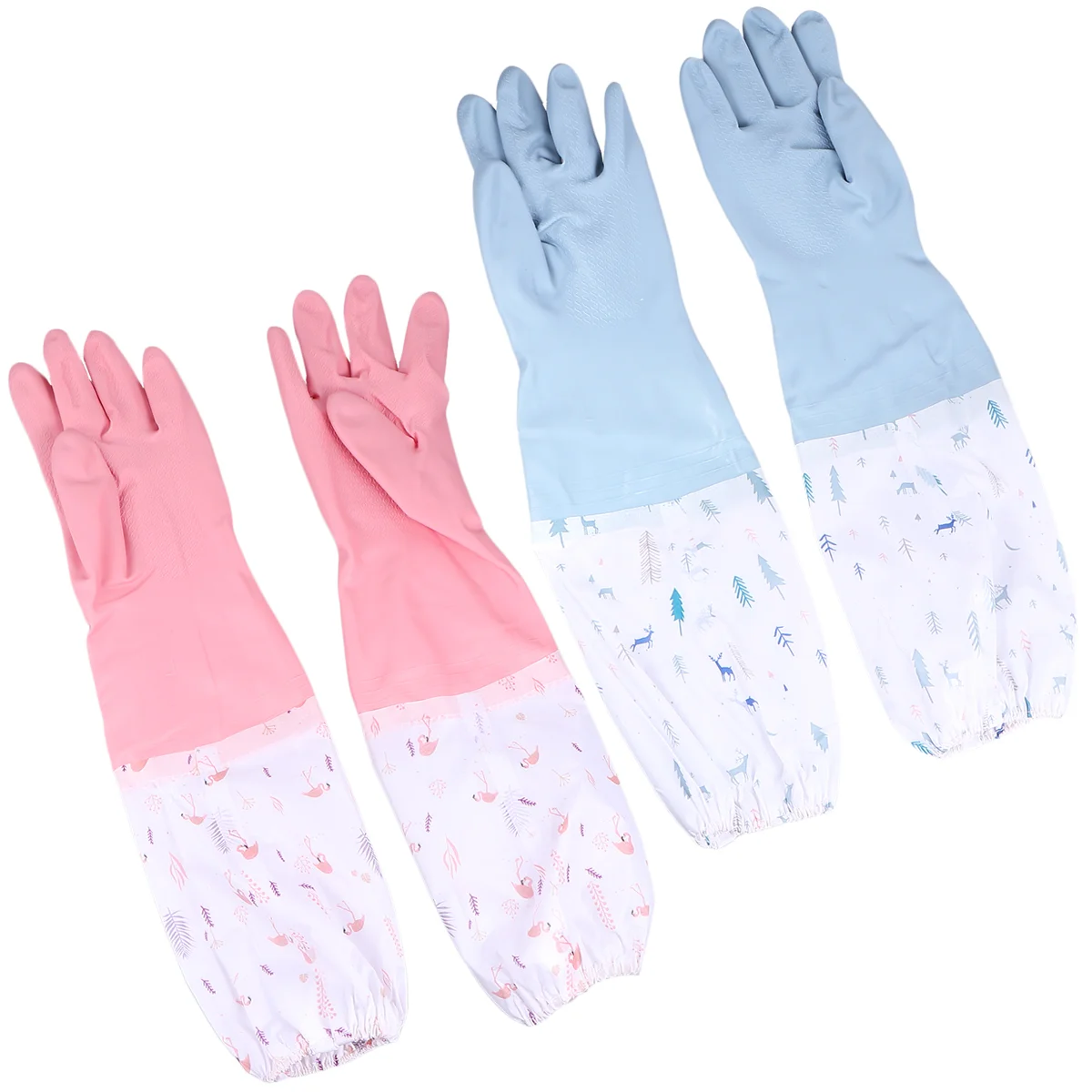 

2 Pair Thicken PVC Kitchen Gloves Waterproof Dishwashing Gloves Anti-skid Rubber Long Protective Hands Cover for Home Gardening