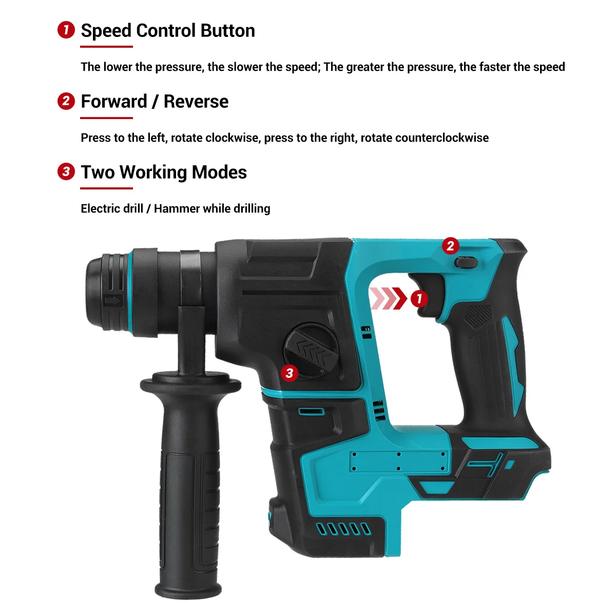 26mm Brushless Electric Hammer Drill Multifunctional Rotary Cordless Rechargeable Drilling Chiseling Tool For Dewalt 18V Battery