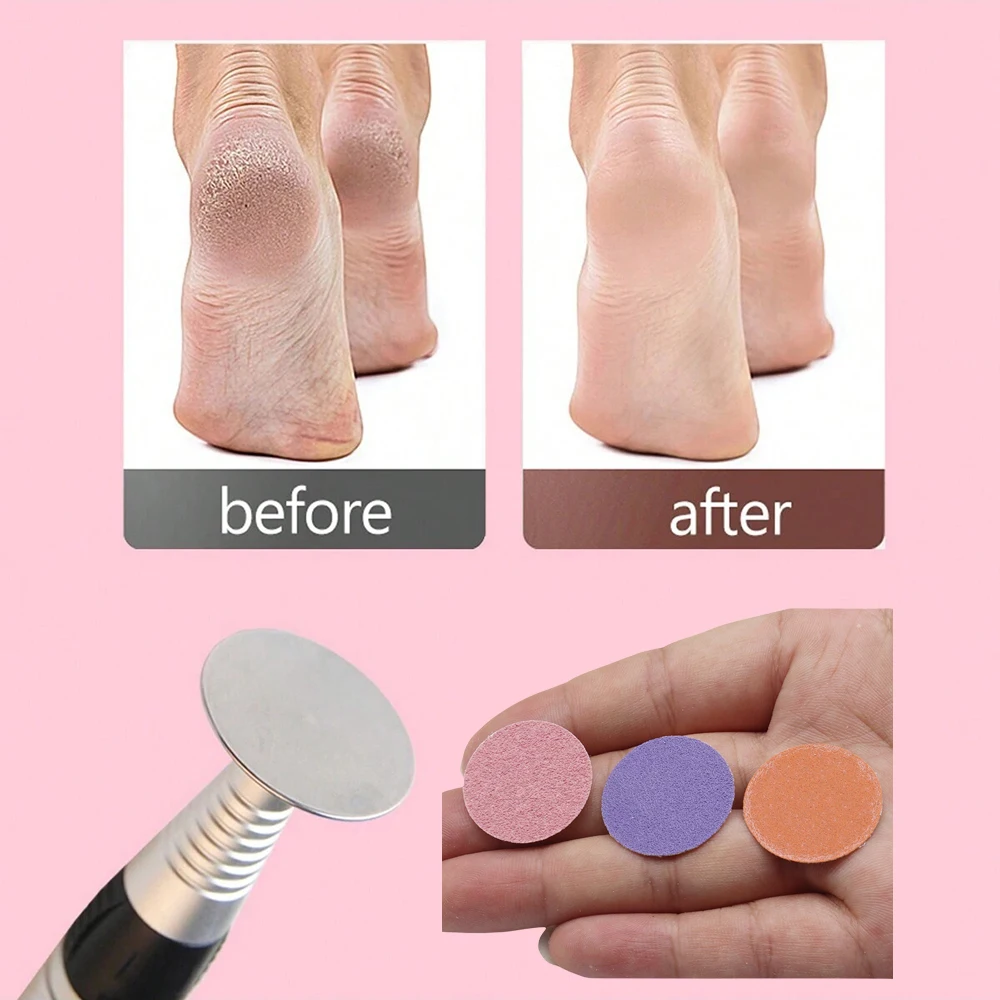 100개/박스 컬러풀 25mm 샌딩 페이퍼 메탈 샤프트 발 각질 제거기 교체용 샌드페이퍼 디스크 80 #   150 #   240 #