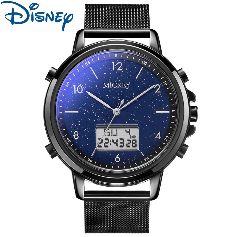 

Disney Mickey Mouse Dual Display Wristwatch Stop Watch For Men 1/100 Chronograph Hourly Chim Alarm Clock 24 Hours Reloj Hombre