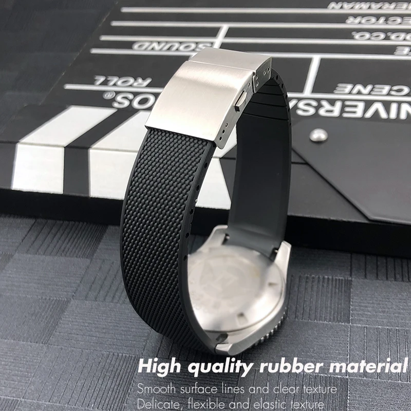 21mm 20mm 19mm Rubber Silicone Watchband for Longines Conquest HydroConquest L3 Folding Buckle Black Waterproof Watch Strap