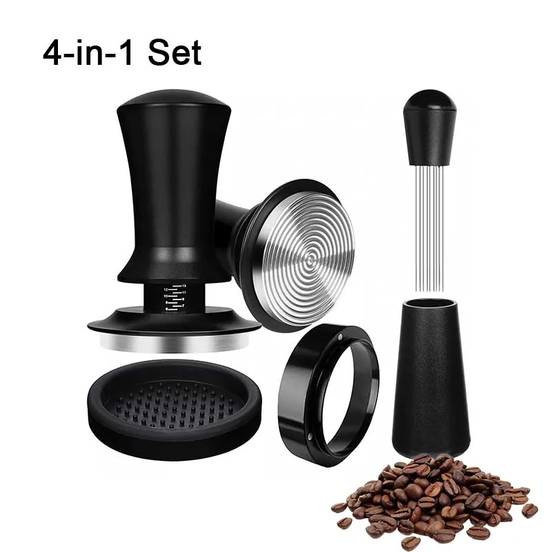 

Профессиональный набор тамперов для эспрессо 51/53/58 мм, прецизионные калиброванные пружины 4-в-1, магнитное дозирующее кольцо и игла, инструменты для бариста