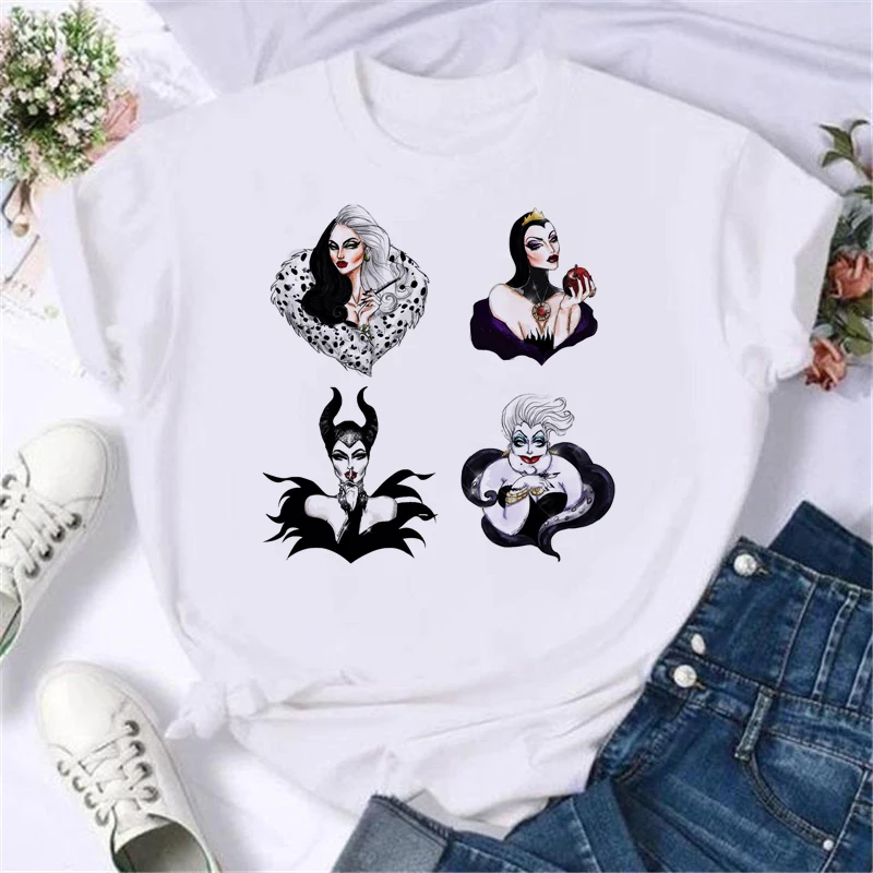 Disney Villains Prinzessin Grafik Druck Frauen T-shirt Harajuku 90s Mädchen Tees Sommer Kurzen Ärmeln T Shirts Weibliche Streetwear Tops