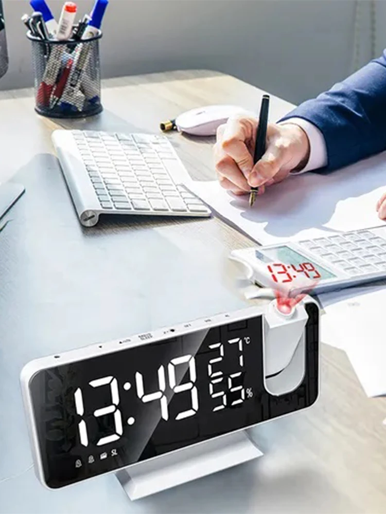 For Home Bedroom Living Room LED Digital Alarm Clock Multifunction Backlight Snooze Clock Large Screen Projector Ceiling Clock