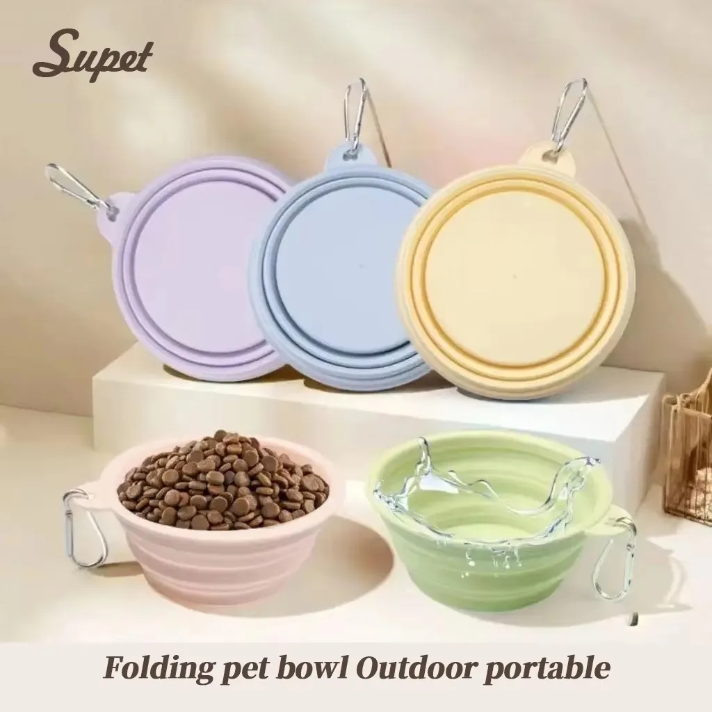 Collapsible Silicone Pet Bowl Portable Travel Dog Feeding Bowl With Hook Outdoor Hanging Water Food Bowl For Dogs and Cats