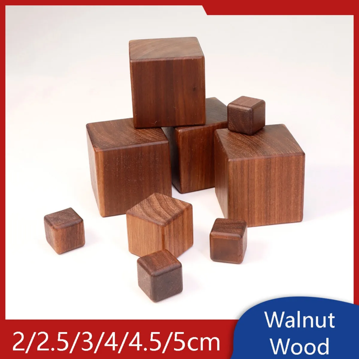 Rounded-Corner Cube Walnut Wood Solid Cubic Wooden Blocks Base Surface Finished with Wax Oil 2cm 2.5cm 3cm 4cm 4.5cm 5cm
