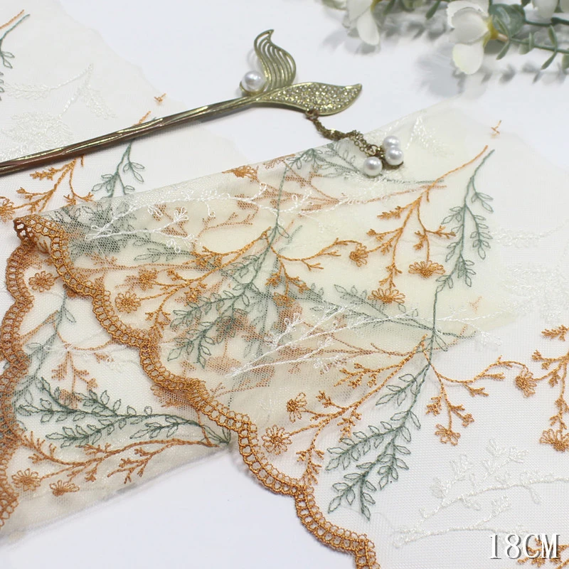 30Yards Floral Leaf Embroidered Lace Trimmings Tulle Mesh For Girls Dress Sewing Lingerie Home Textiles DIY Craft