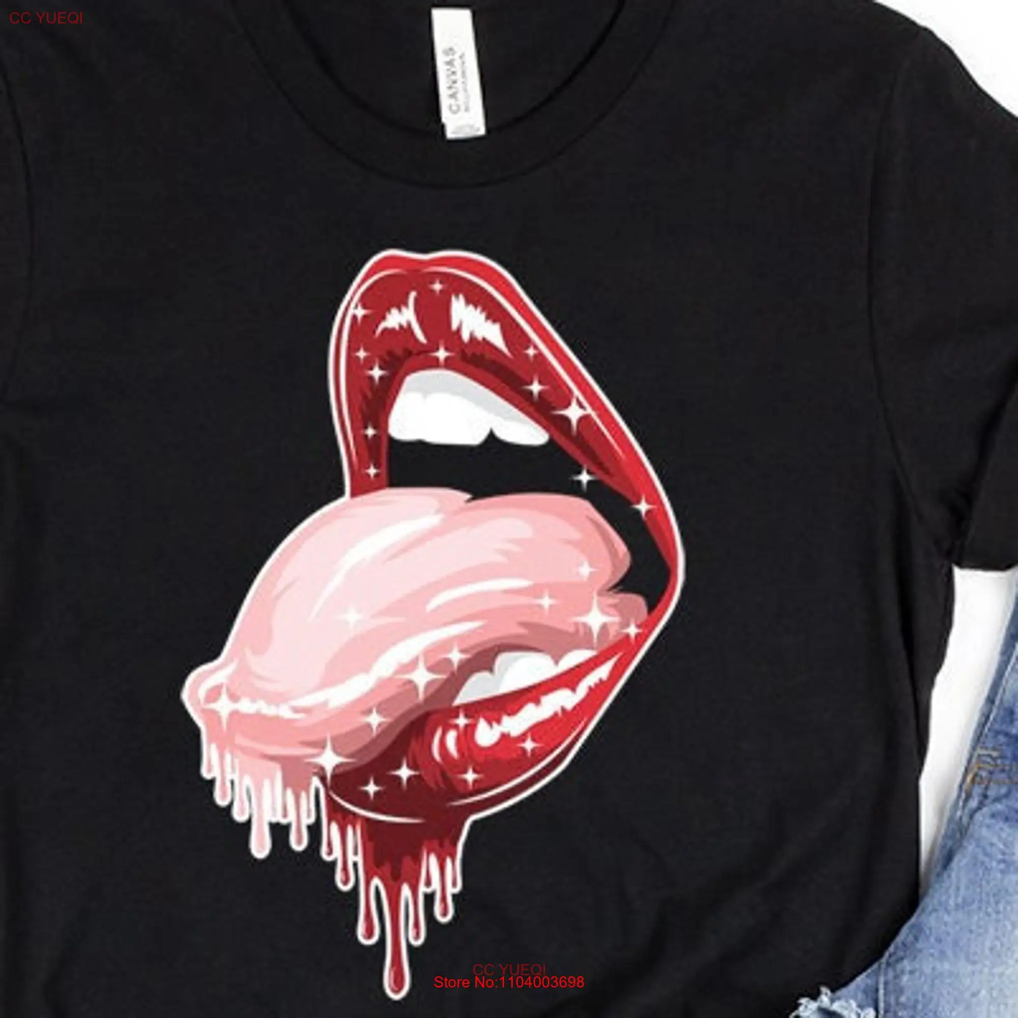 Woman Lips Tongue Out T Shirt Dripping Perfect For Him Her Mouth Open Female Drooling Store Style Garment Apparel